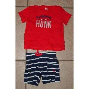 Baby Boys Sz 3-6 Months ALL AMERICAN HUNK Tee Shirt & Pull On Shorts 2 Pc Set